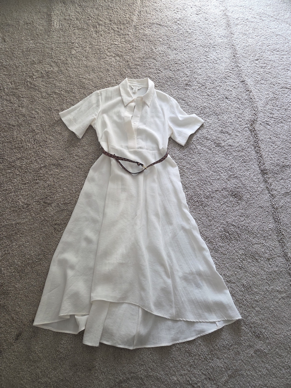 HM Women's White Collared Midi Dress with Belt